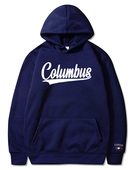NEW!  Columbus Script Hoodie - Navy Blue